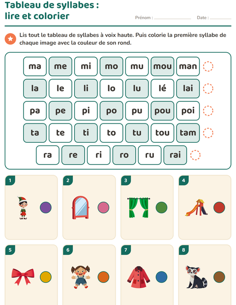 Aperçu de la fiche Lecture de syllabes pour CP (cours préparatoire)