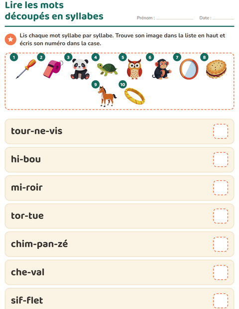 Aperçu de la fiche Lecture de syllabes pour CP (cours préparatoire)
