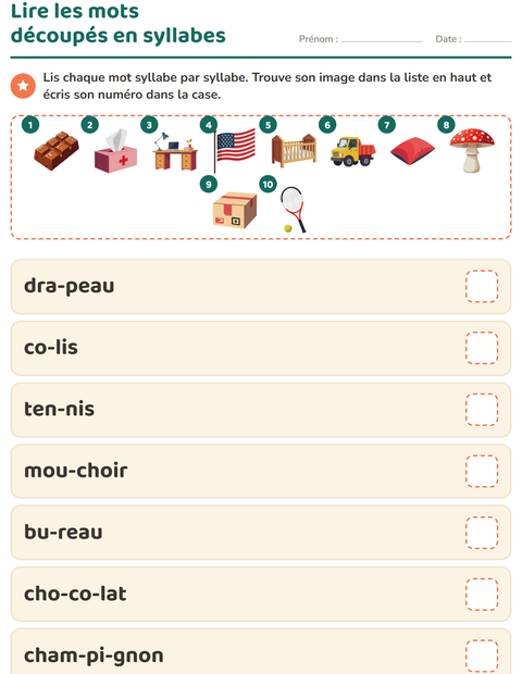 Aperçu de la fiche Lecture de syllabes pour CP (cours préparatoire)