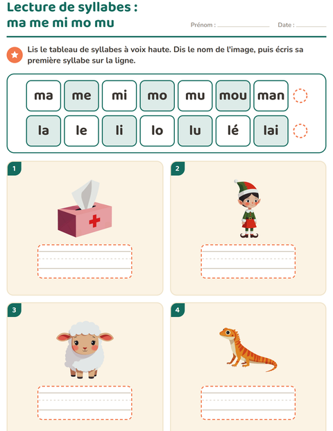 Aperçu de la fiche Lecture de syllabes pour CP (cours préparatoire)