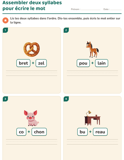 Aperçu de la fiche Lecture de syllabes pour CP (cours préparatoire)