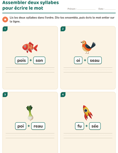 Aperçu de la fiche Lecture de syllabes pour CP (cours préparatoire)