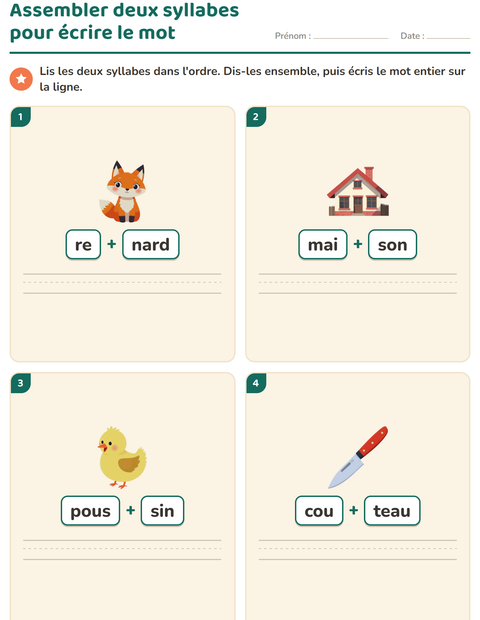 Aperçu de la fiche Lecture de syllabes pour CP (cours préparatoire)