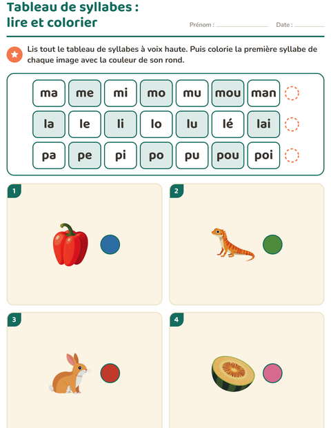 Aperçu de la fiche Lecture de syllabes pour CP (cours préparatoire)