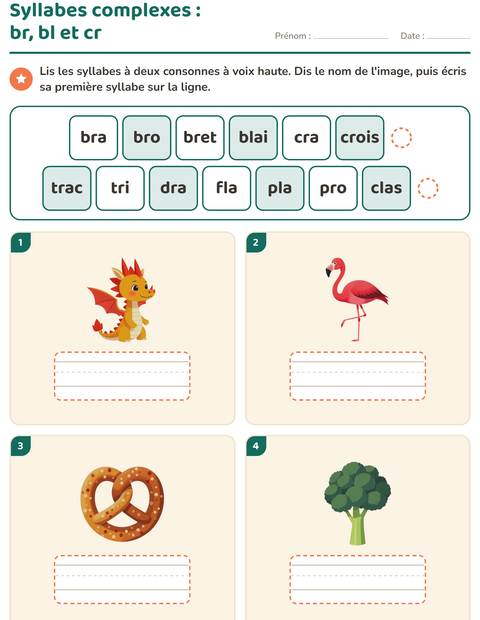 Aperçu de la fiche Lecture de syllabes pour CP (cours préparatoire)