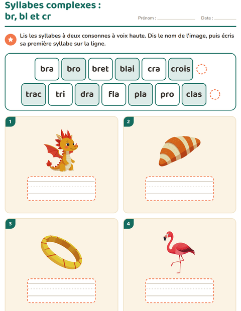 Aperçu de la fiche Lecture de syllabes pour CP (cours préparatoire)