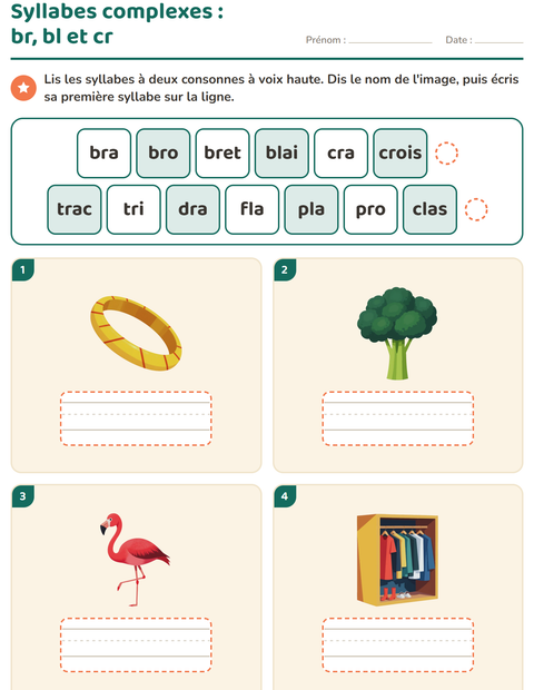 Aperçu de la fiche Lecture de syllabes pour CP (cours préparatoire)