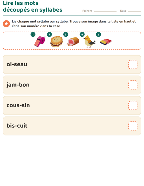 Aperçu de la fiche Lecture de syllabes pour CP (cours préparatoire)