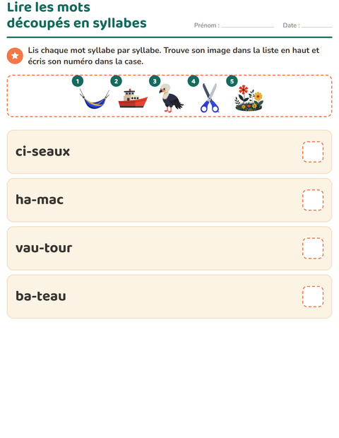 Aperçu de la fiche Lecture de syllabes pour CP (cours préparatoire)