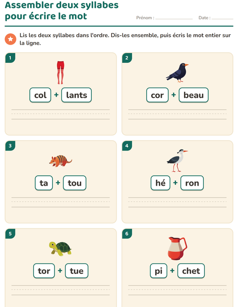 Aperçu de la fiche Lecture de syllabes pour CP (cours préparatoire)