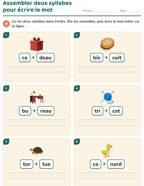 Aperçu de la fiche Lecture de syllabes pour CP (cours préparatoire)