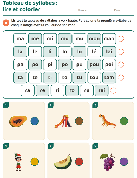 Aperçu de la fiche Lecture de syllabes pour CP (cours préparatoire)