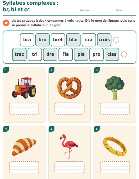 Aperçu de la fiche Lecture de syllabes pour CP (cours préparatoire)