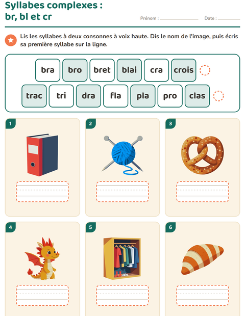 Aperçu de la fiche Lecture de syllabes pour CP (cours préparatoire)