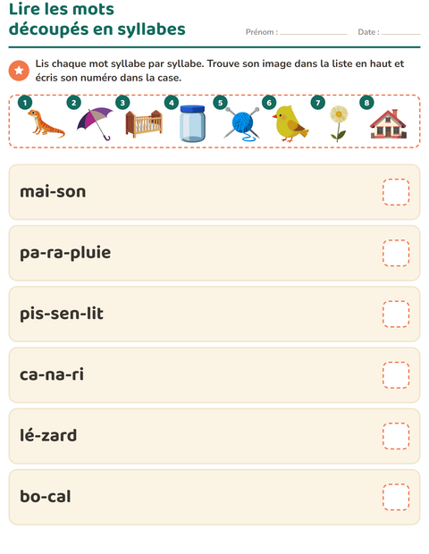 Aperçu de la fiche Lecture de syllabes pour CP (cours préparatoire)