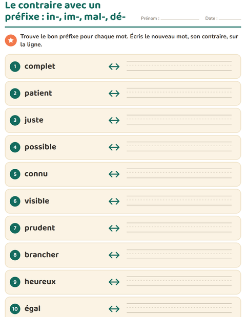 Aperçu de la fiche Les contraires pour CE1 (cours élémentaire 1)