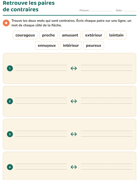 Aperçu de la fiche Les contraires pour CP (cours préparatoire)