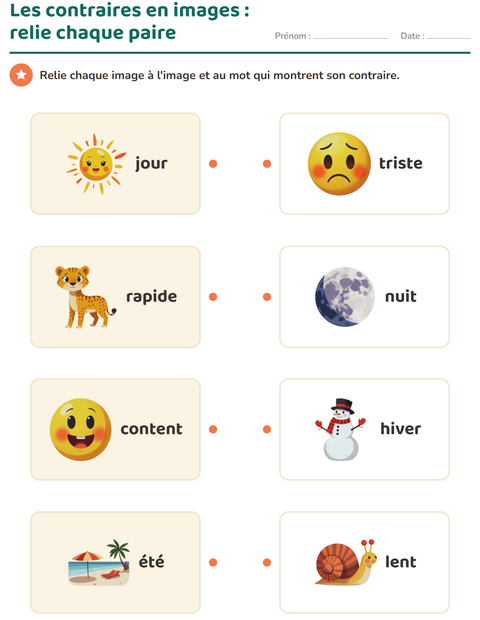 Aperçu de la fiche Les contraires pour École maternelle (grande section, 5-7 ans)