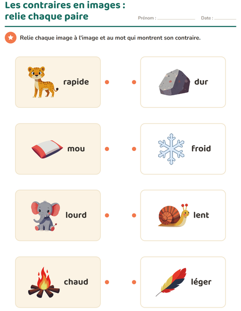 Aperçu de la fiche Les contraires pour École maternelle (grande section, 5-7 ans)