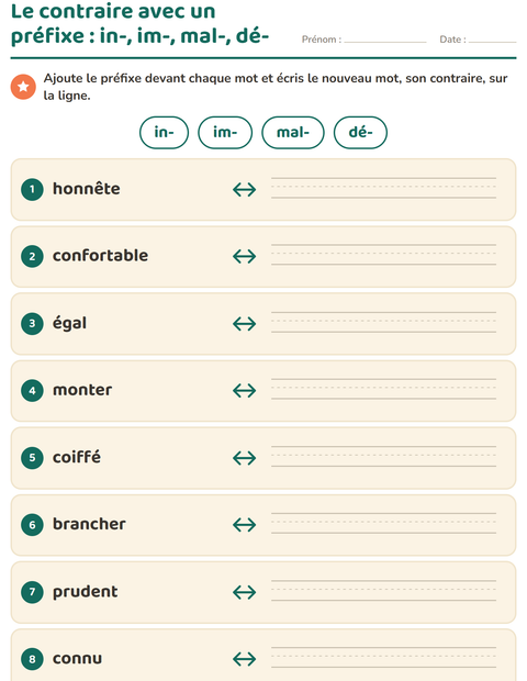 Aperçu de la fiche Les contraires pour CE1 (cours élémentaire 1)
