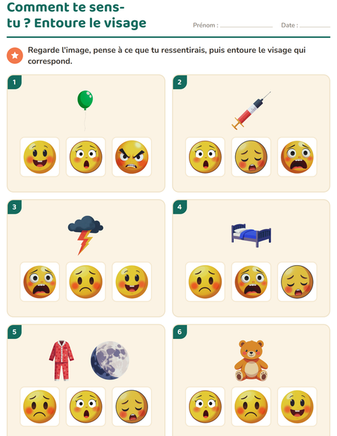 Aperçu de la fiche Les émotions pour École maternelle (grande section, 5-7 ans)