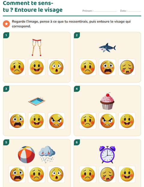 Aperçu de la fiche Les émotions pour École maternelle (grande section, 5-7 ans)