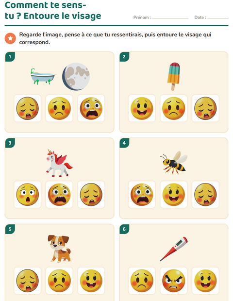 Aperçu de la fiche Les émotions pour École maternelle (grande section, 5-7 ans)