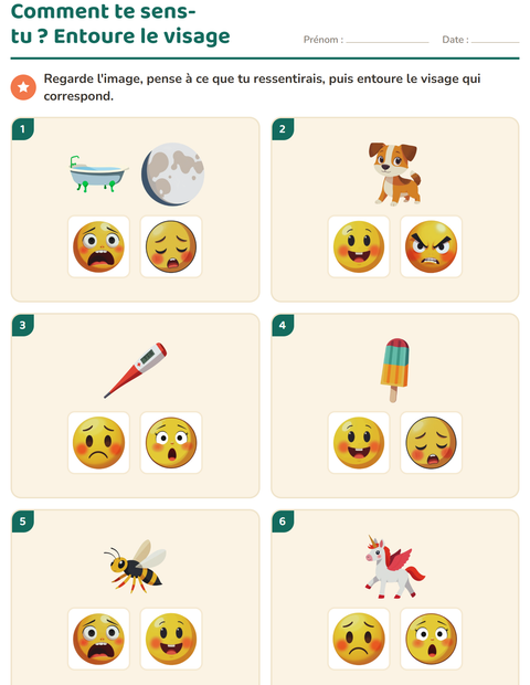 Aperçu de la fiche Les émotions pour École maternelle (grande section, 5-7 ans)
