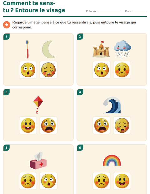 Aperçu de la fiche Les émotions pour École maternelle (grande section, 5-7 ans)