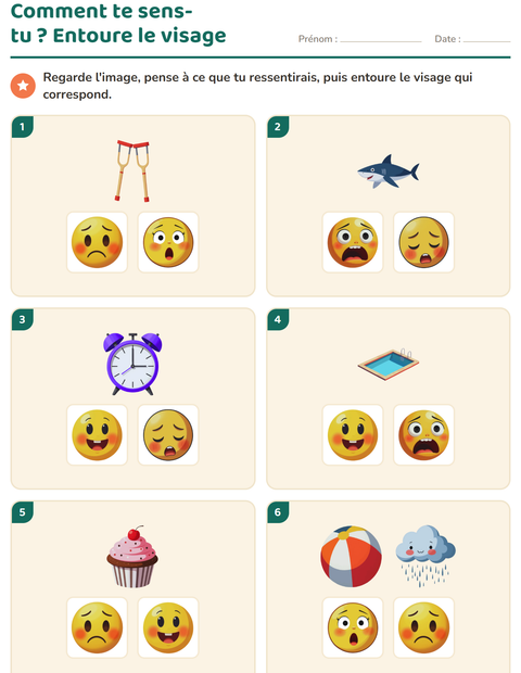Aperçu de la fiche Les émotions pour École maternelle (grande section, 5-7 ans)