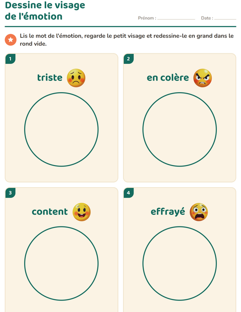 Aperçu de la fiche Les émotions pour École maternelle (grande section, 5-7 ans)