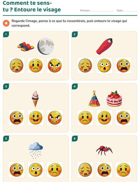 Aperçu de la fiche Les émotions pour École maternelle (grande section, 5-7 ans)
