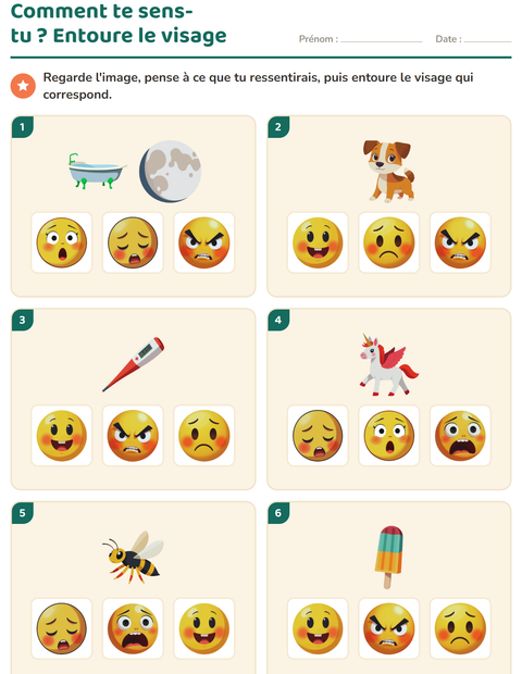 Aperçu de la fiche Les émotions pour École maternelle (grande section, 5-7 ans)