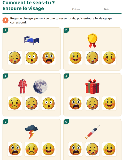 Aperçu de la fiche Les émotions pour École maternelle (grande section, 5-7 ans)