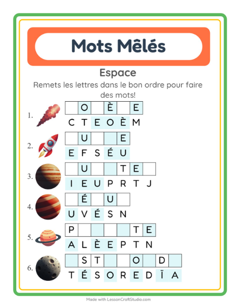 Aperçu de la fiche Lettres Mélangées avec Espace pour CP (cours préparatoire)