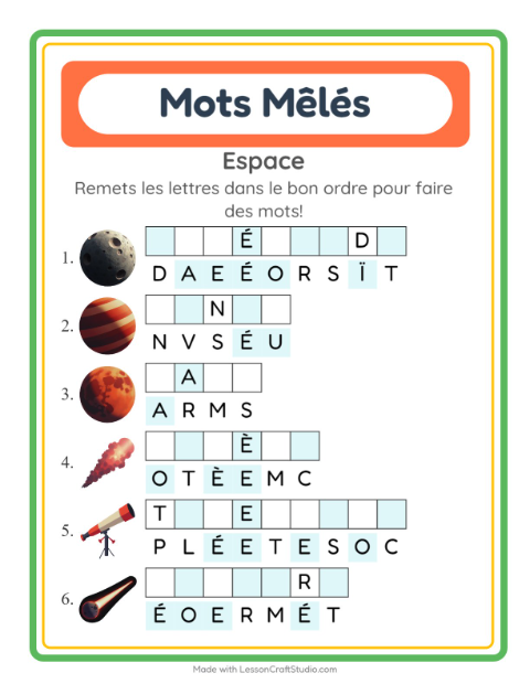Aperçu de la fiche Lettres Mélangées avec Espace pour CP (cours préparatoire)