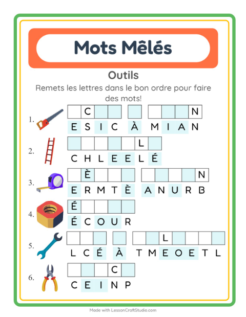 Aperçu de la fiche Lettres Mélangées avec Outils pour CP (cours préparatoire)