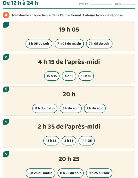 Aperçu de la fiche Lire l'heure pour CE2 (cours élémentaire 2)