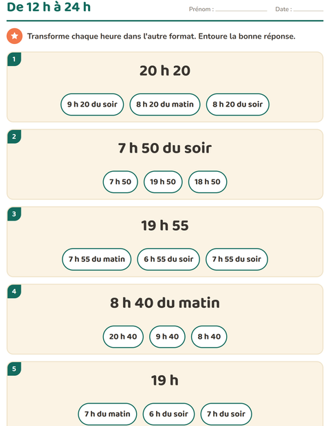 Aperçu de la fiche Lire l'heure pour CE2 (cours élémentaire 2)