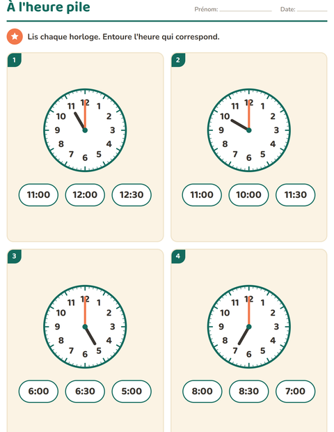 Lire l'heure au CP : heures entières et demi-heures — 2