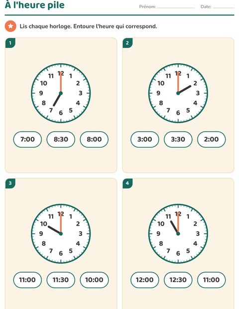 Lire l'heure au CP : heures entières et demi-heures — 5