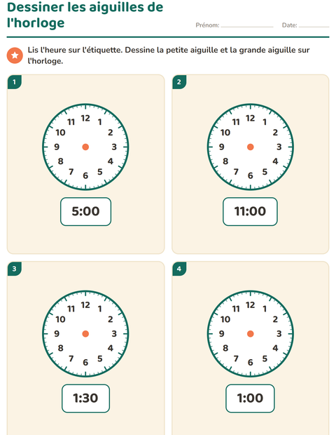 Dessiner les aiguilles de l'horloge