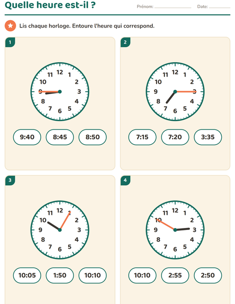 Lire l'heure au CE1 : 5 minutes près et quarts d'heure — 5