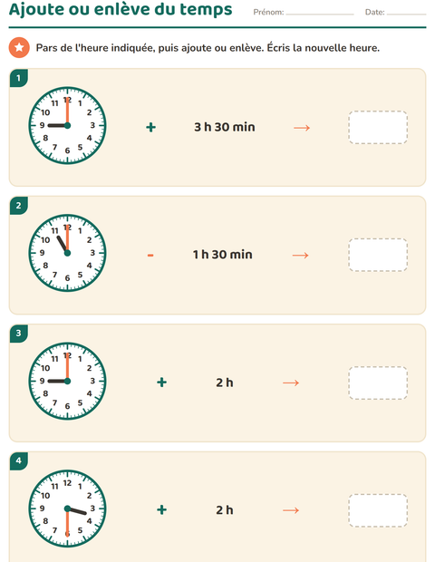 Aperçu de la fiche Lire l'heure pour CE2 (cours élémentaire 2)