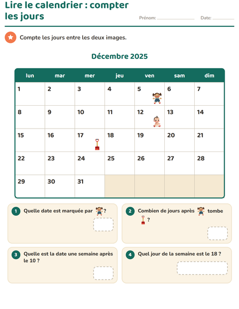 Lire le calendrier : combien de jours après ?