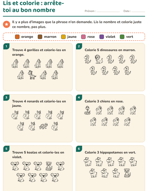 Aperçu de la fiche Lis et colorie avec Animaux du zoo NB pour CP (cours préparatoire)