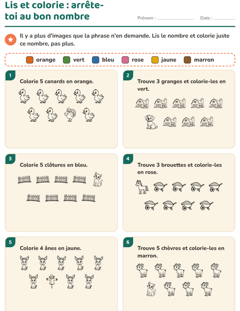 Aperçu de la fiche Lis et colorie avec Ferme NB pour CP (cours préparatoire)