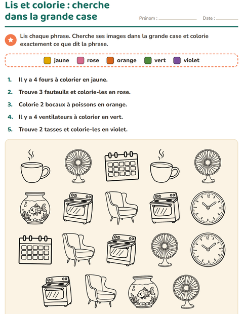 Aperçu de la fiche Lis et colorie avec Maison NB pour CP (cours préparatoire)