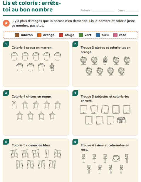 Aperçu de la fiche Lis et colorie avec Ménage NB pour CP (cours préparatoire)