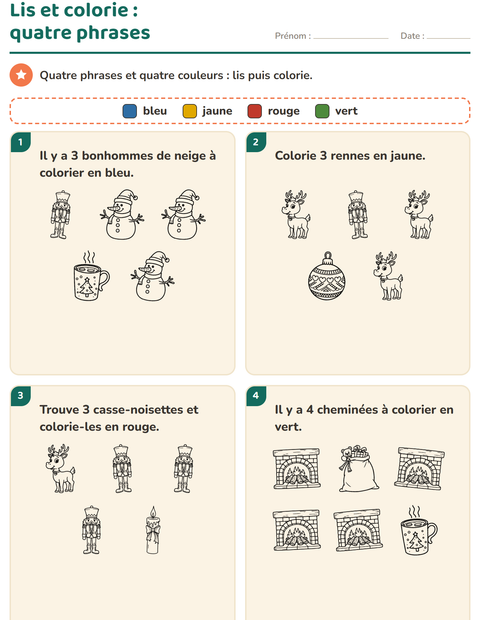 Aperçu de la fiche Lis et colorie avec Noël N&B 2 pour CP (cours préparatoire)